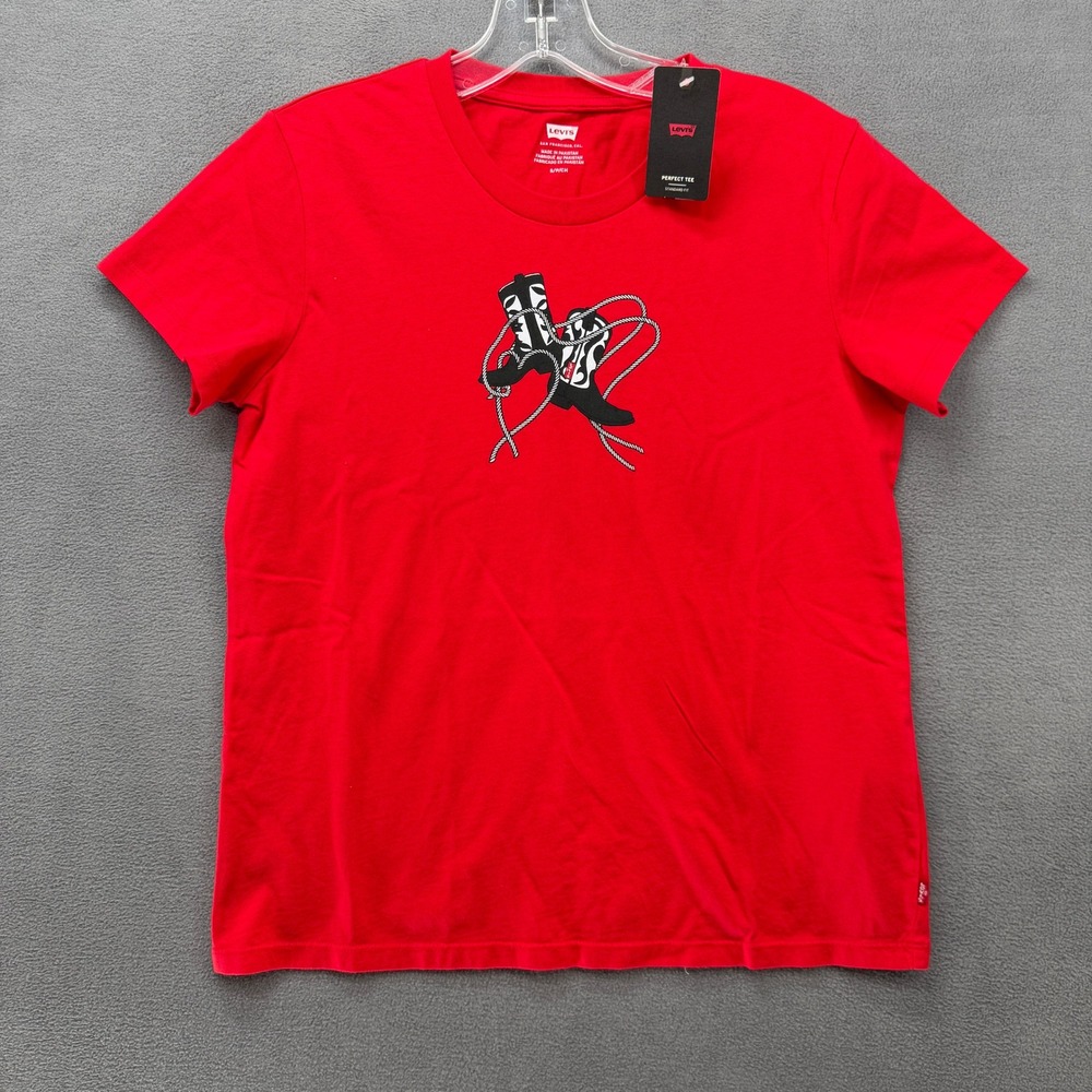 Levis Red Perfect Tee T-Shirt Womens Small Cowboy Boots Lasso NEW